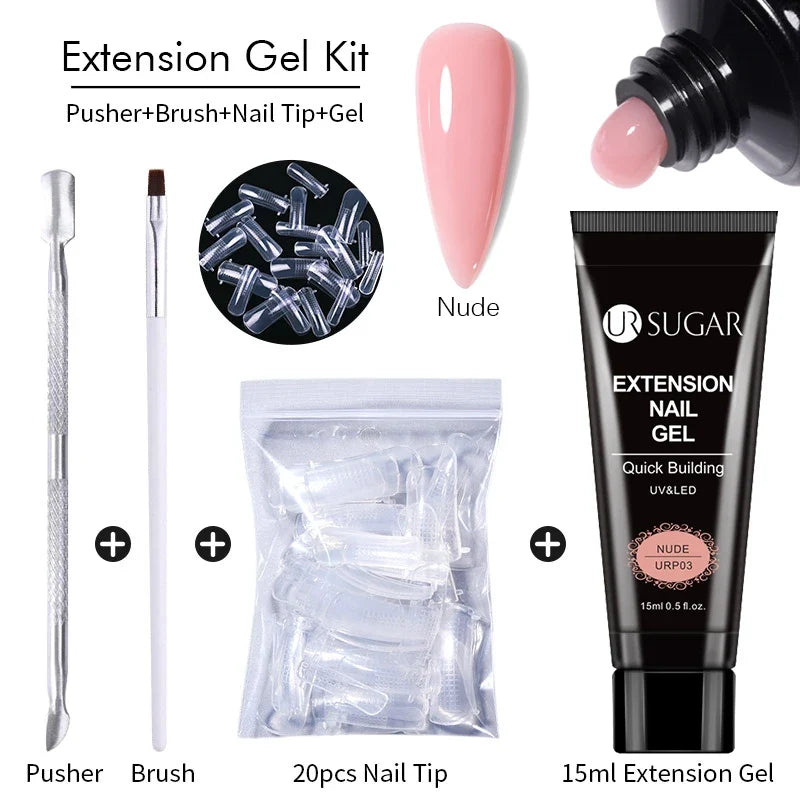UR SUGAR 15ml Extension Gel Nail Polish Bright Nude White Clear Semi Permanent UV Hard Gel Nails Finger Prolong Gel Varnish Set 8