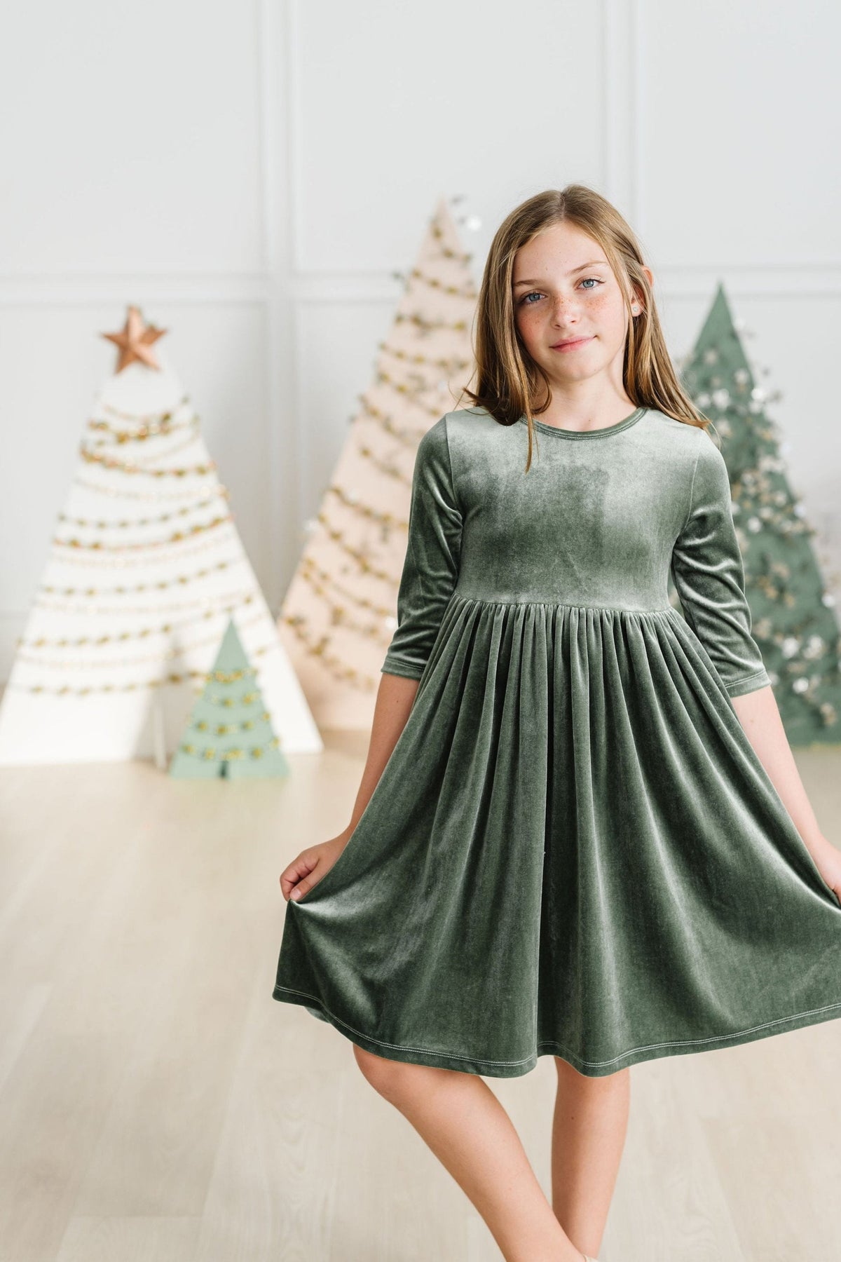Sage Velvet Twirl Dress 3