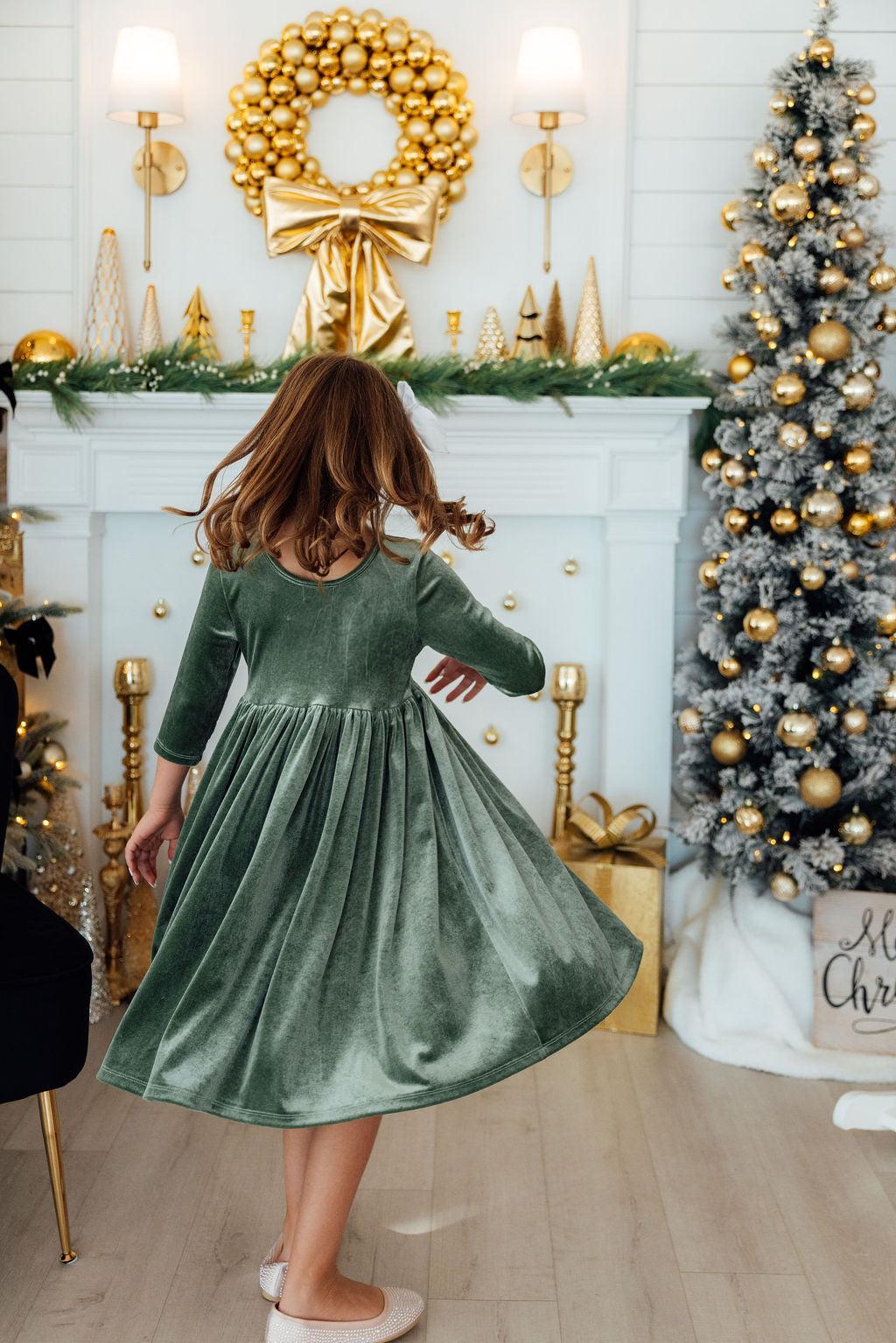 Sage Velvet Twirl Dress 5