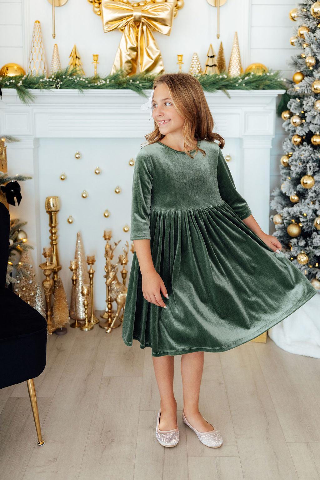 Sage Velvet Twirl Dress 6