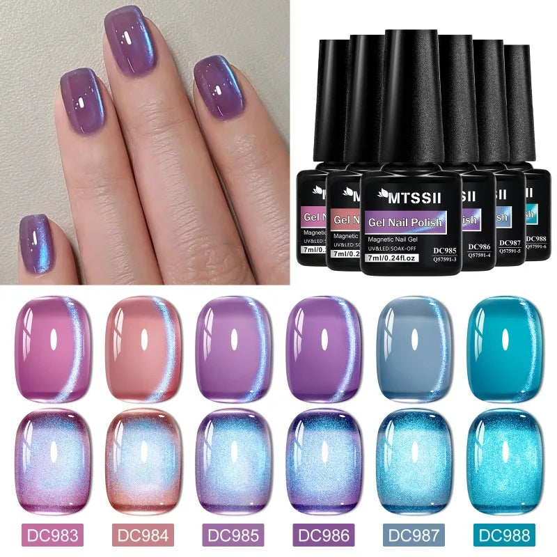 7pcs Shiny Cat Magnetic Gel Nail Polish Set With Magnetic Rod Pink Colorful Semi Permanent Soak Off UV Gel Varnish Nail Supplies 2