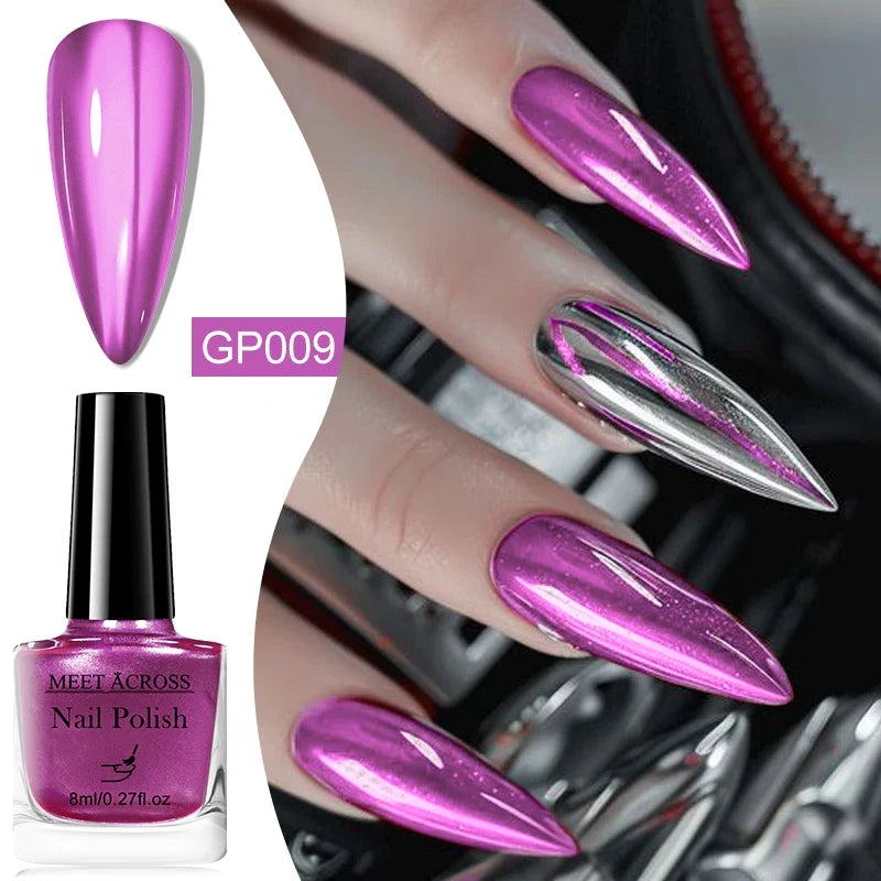 8ml Mirror Metallic Nail Polish No Need Lamp Curing Air Dry Salon Quality Soak-Off Long Lasting Varnishes DIY Manicure Design 8