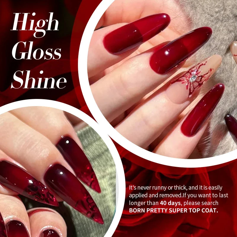 BORN PRETTY 10ml Blood Red Jelly Gel Nail Polish Halloween Nails Art Gel Polish Sheer Translucent Nail Gel for Winter Manicure 3