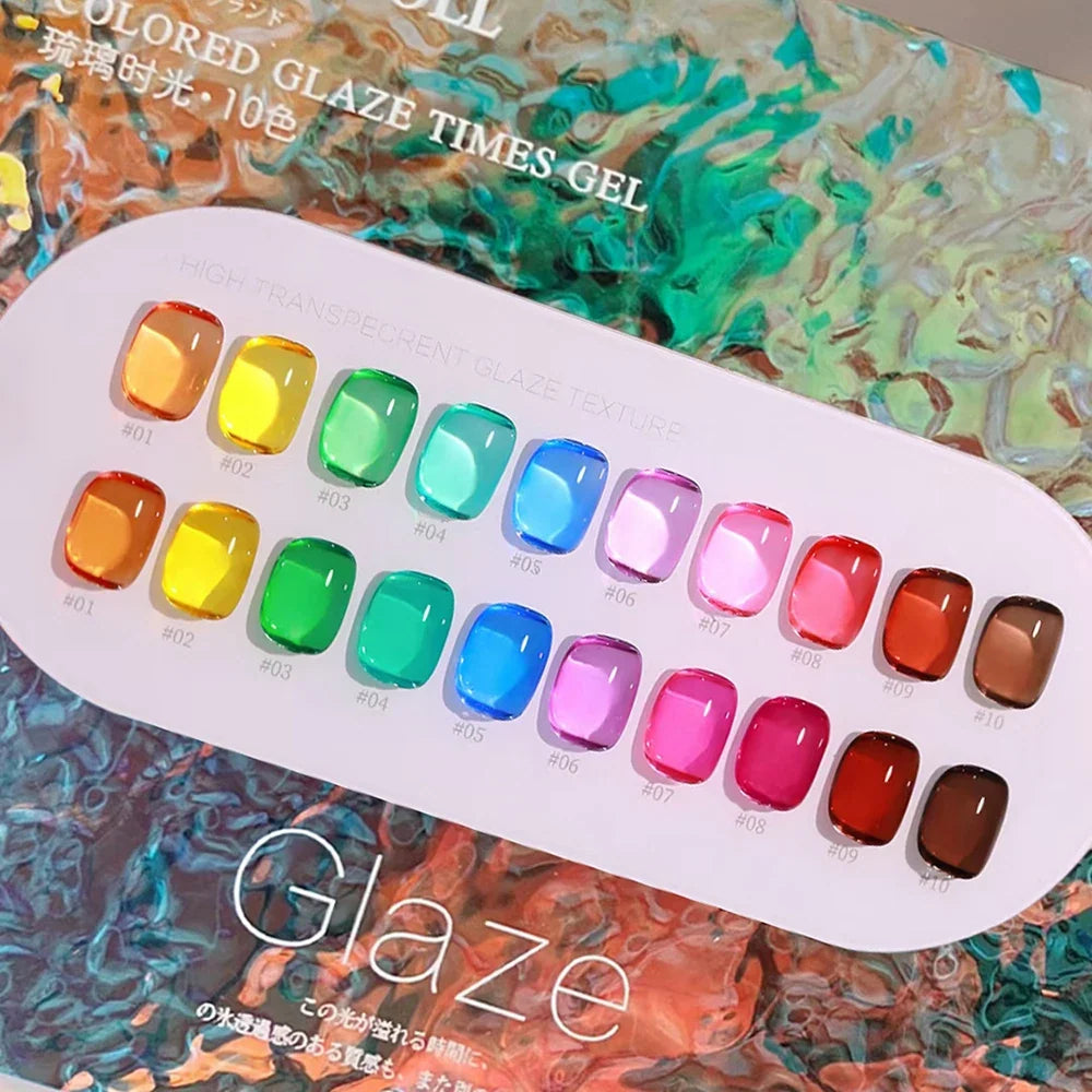 Translucent Glaze Colors Gel Nail Polish Set Varnish Lacquer Jelly Clear Gel Nail Art Gemstone LED&UV Syrup Gel Polish Kit 15ml 2