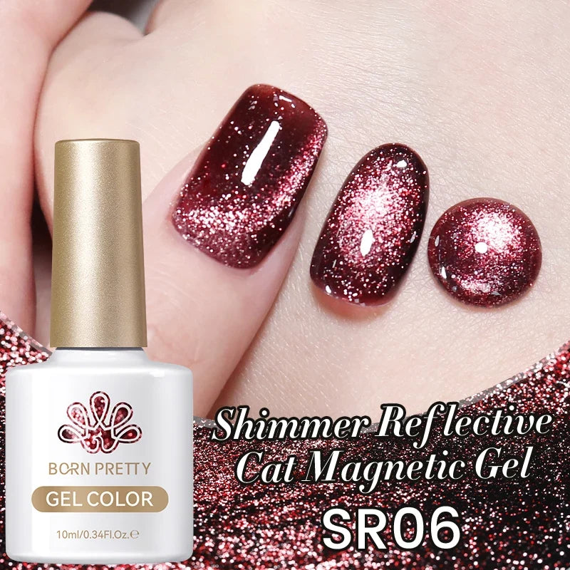 BORN PRETTY 10ml Silver Shining Reflective Cat Magnetic Gel Nail Polish Crystal Glitter Soak Off UV LED Nail Art Gel Varnish 10