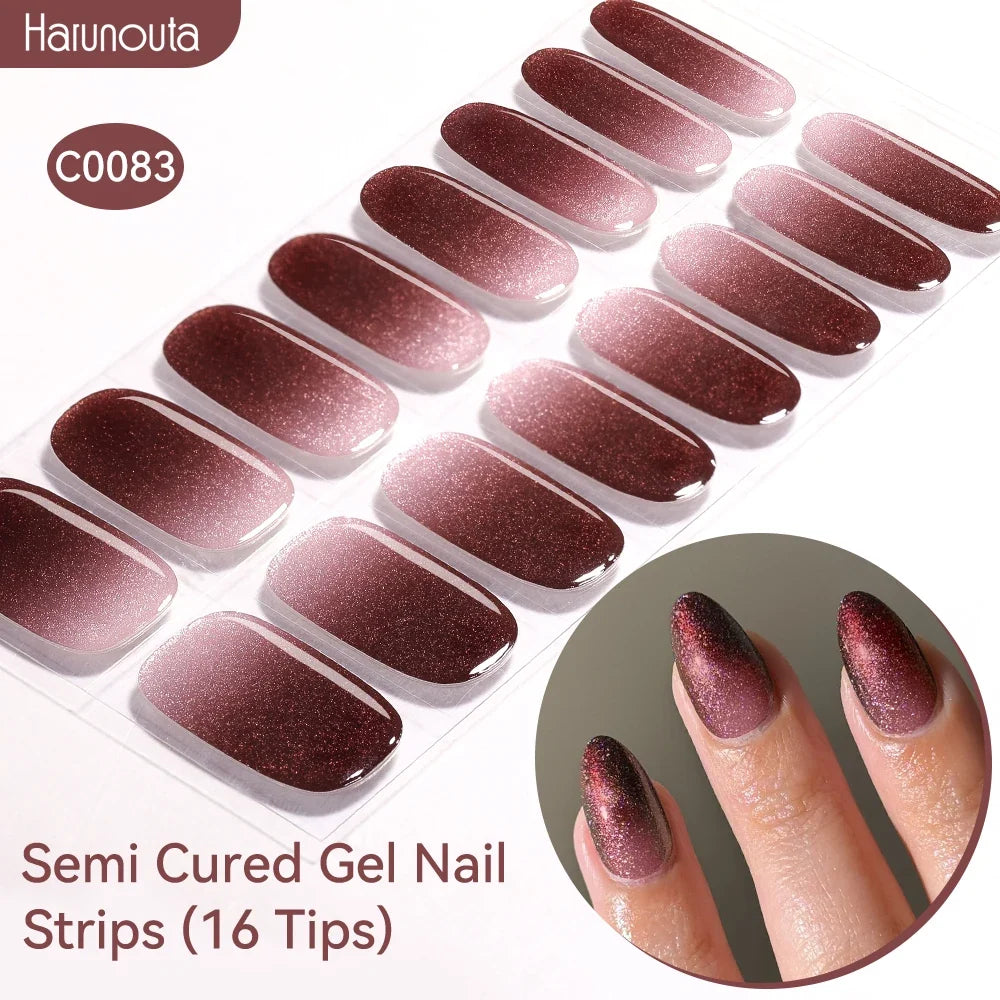 Gradient Auroras Semi Cured Gel Nail Strips Sparkly Shinning DIY Gel Polish Stickers for Nails Works with UV/LED Nail Lamps 94