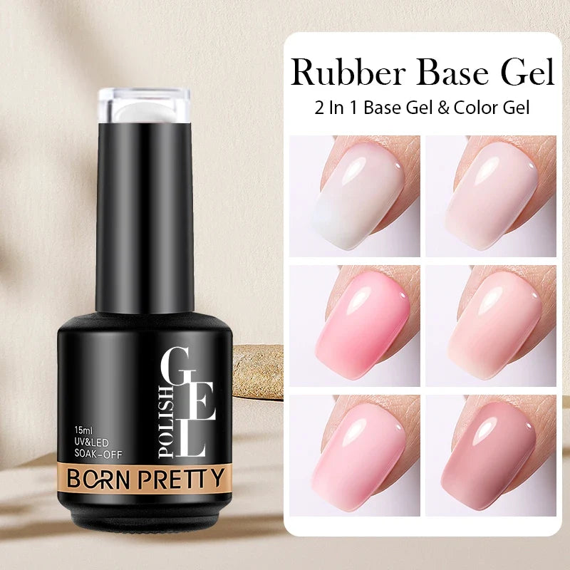 BORN PRETTY Milky Pink Rubber Base Gel Nail Polish Glitter 15ml Semi-Permanent Varnish Soak Off Self Leveling UV LED Gel 6