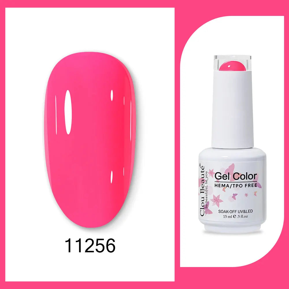 Clou Beaute 15ml Red Black White Green Neon Gel Nail Polish Base Top Coat Velvet Top 400 Colors Semi Permanent Gel Nail Varnish 53