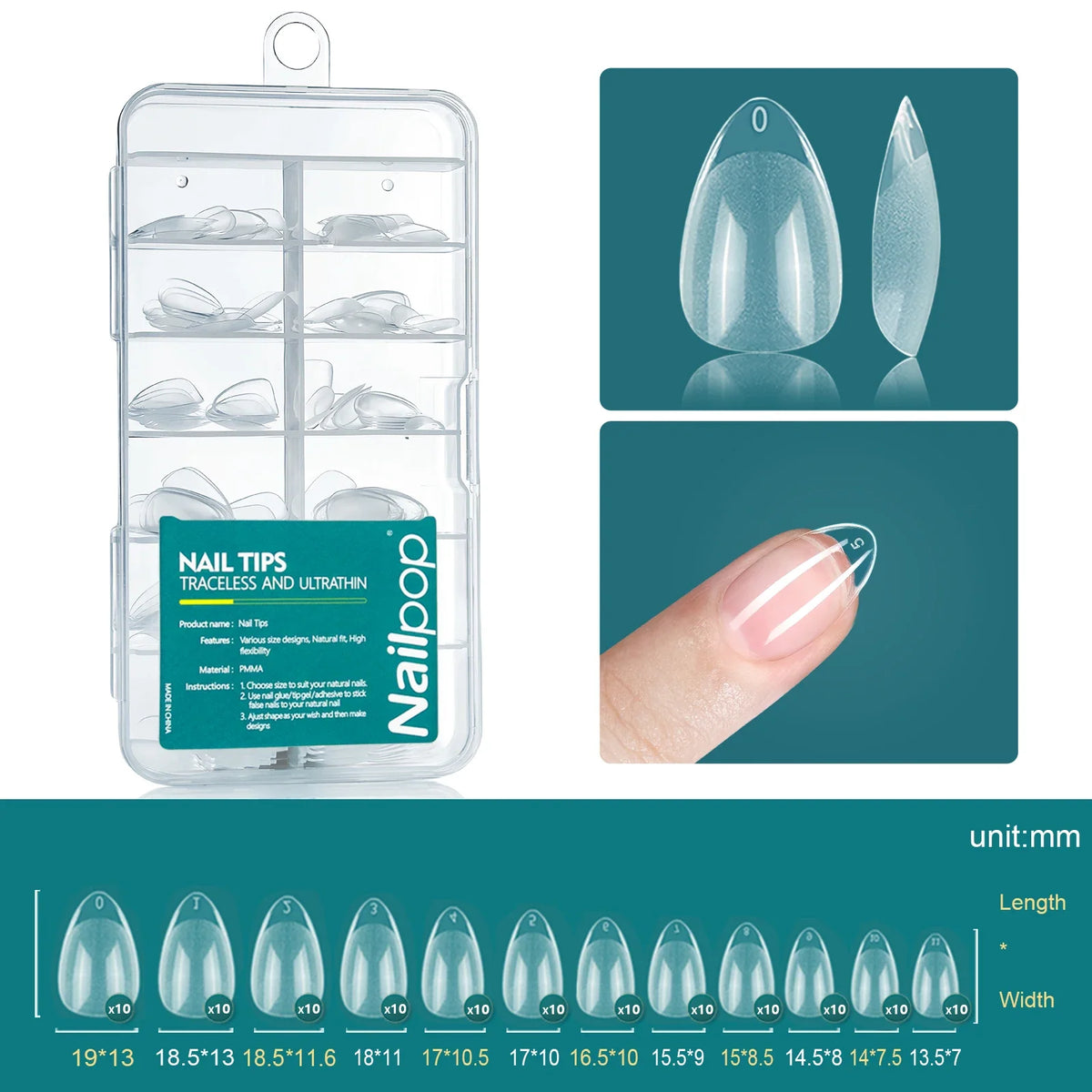 Nailpop 120pcs/box Gel X Nail Tips Medium Short Shape Almond/Square/Soft Gel Nail Tips False Nails Soak Off Easy Nail Extensions 20