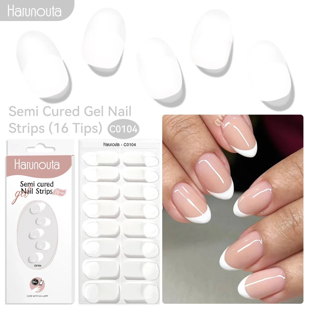 Harunouta 16strips Gradient Red Marble Gold Line Semi Cured Gel Nail Strips DIY Gel Polish Stickers for Nails Work with UV/LED 27