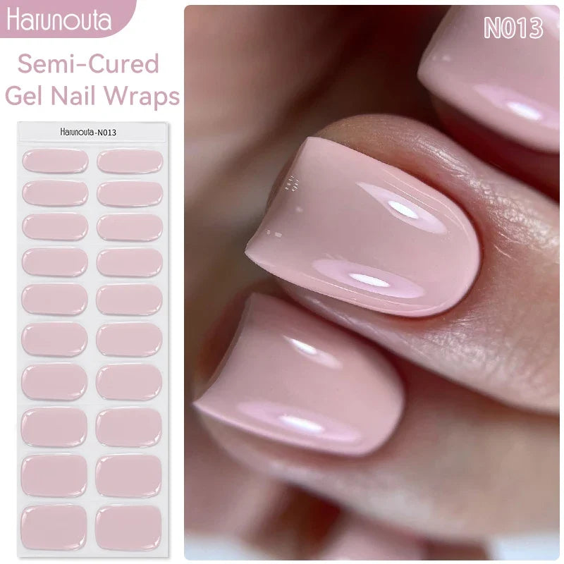 20Tips Gradient French Semi-cured Gel Nail Sticker UV Lamp Needed Full Cover Nail Gel Polish Wraps Manicure Press on Nails Decal 3