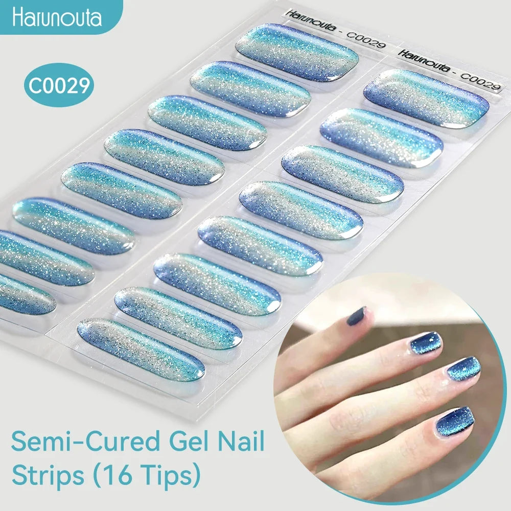 Gradient Auroras Semi Cured Gel Nail Strips Sparkly Shinning DIY Gel Polish Stickers for Nails Works with UV/LED Nail Lamps 44