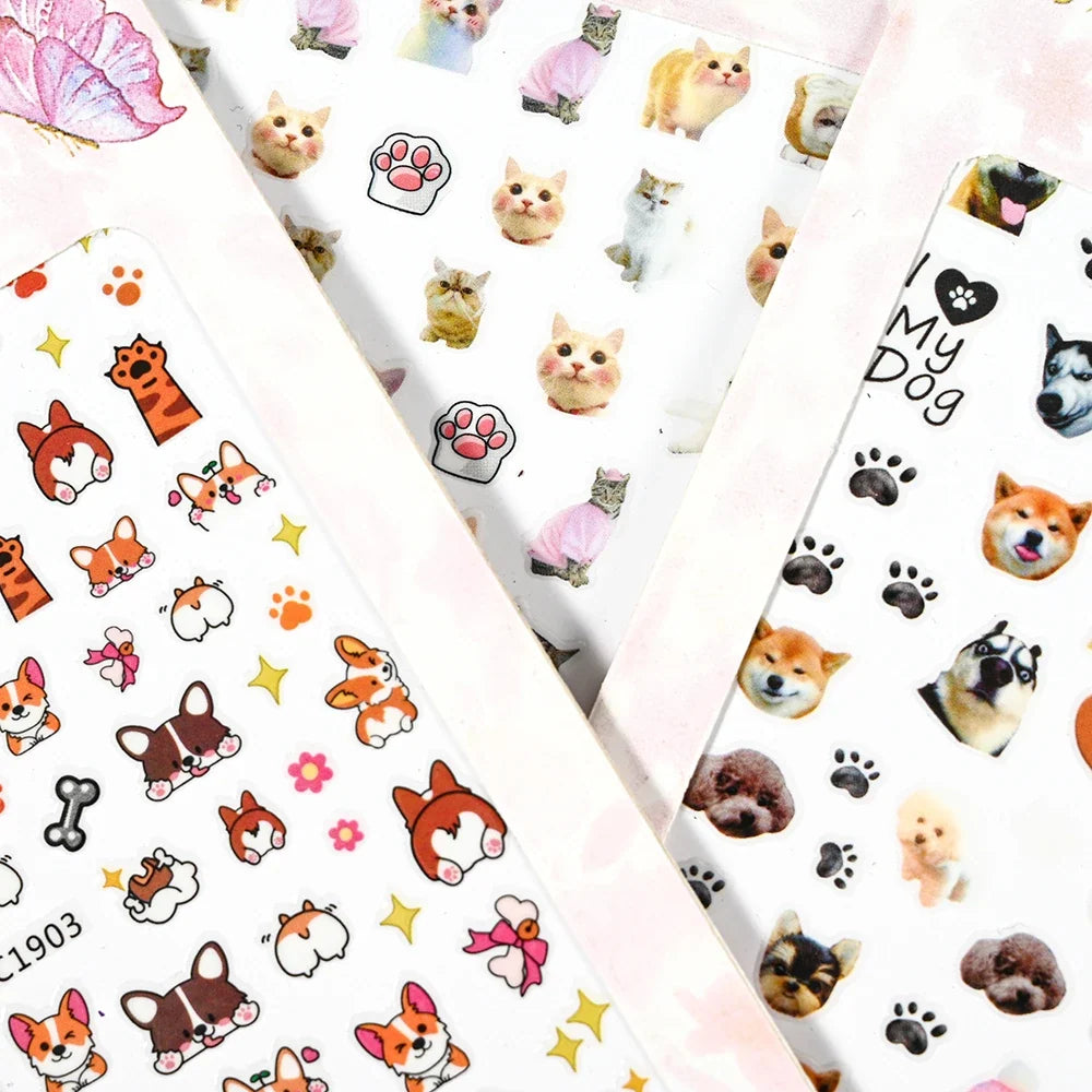 Lovely Cat Nail Decals 3D Animal Cartoon Dog Scrawl Relief Self Adhesive Nail Art Stickers Cute Puppy Kitty Y2K Nails Decoration 5