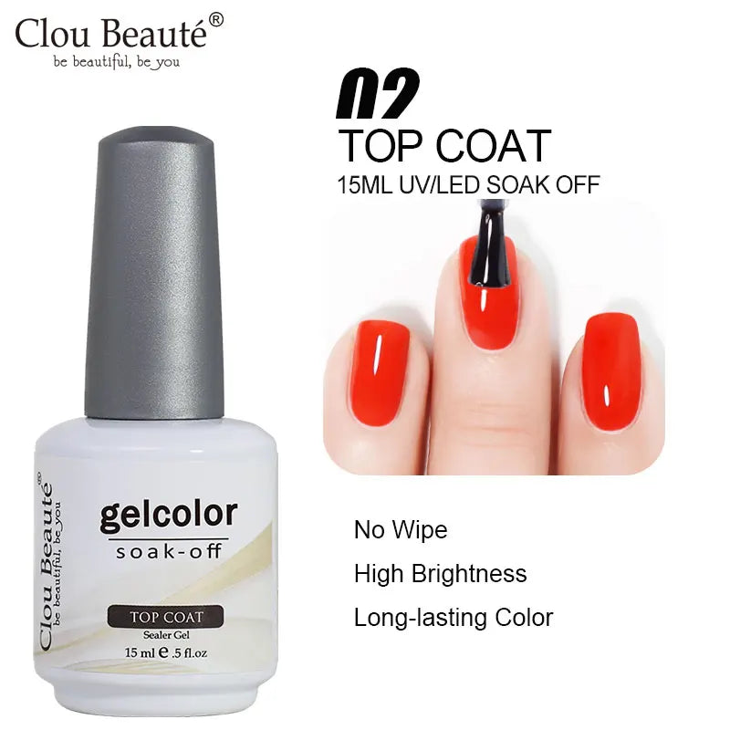 Clou Beaute 15ml Red Black White Green Neon Gel Nail Polish Base Top Coat Velvet Top 400 Colors Semi Permanent Gel Nail Varnish 114