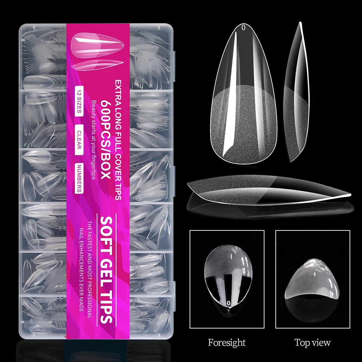 100/600Pcs Short Almond Nail Tips Soft Gel Nail Tips Full Cover False Nail Tips For Acrylic Nails  Salon Home Press On Nails 2