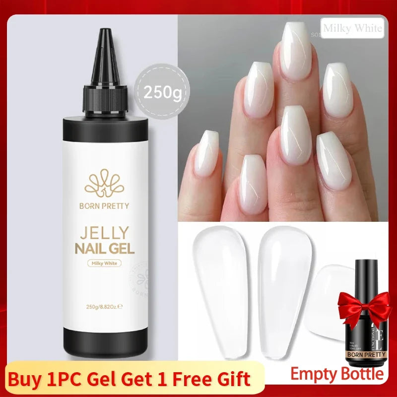 BORN PRETTY 250g Milky White Jelly Nude Gel Nail Polish Refilled Package Translucent Clear Semi Permanent Soak Off UV Gel 1