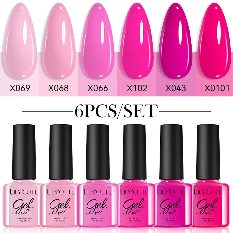 LILYCUTE 6Pcs/set 7ml Coffee Series Gel Nail Polish Kit 125 Colors Manicure Semi Permanent Soak Off UV Nail Art Gel Varnish 24