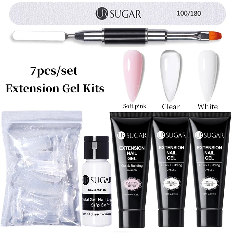 UR SUGAR 15ml Extension Gel Nail Polish Bright Nude White Clear Semi Permanent UV Hard Gel Nails Finger Prolong Gel Varnish Set 34