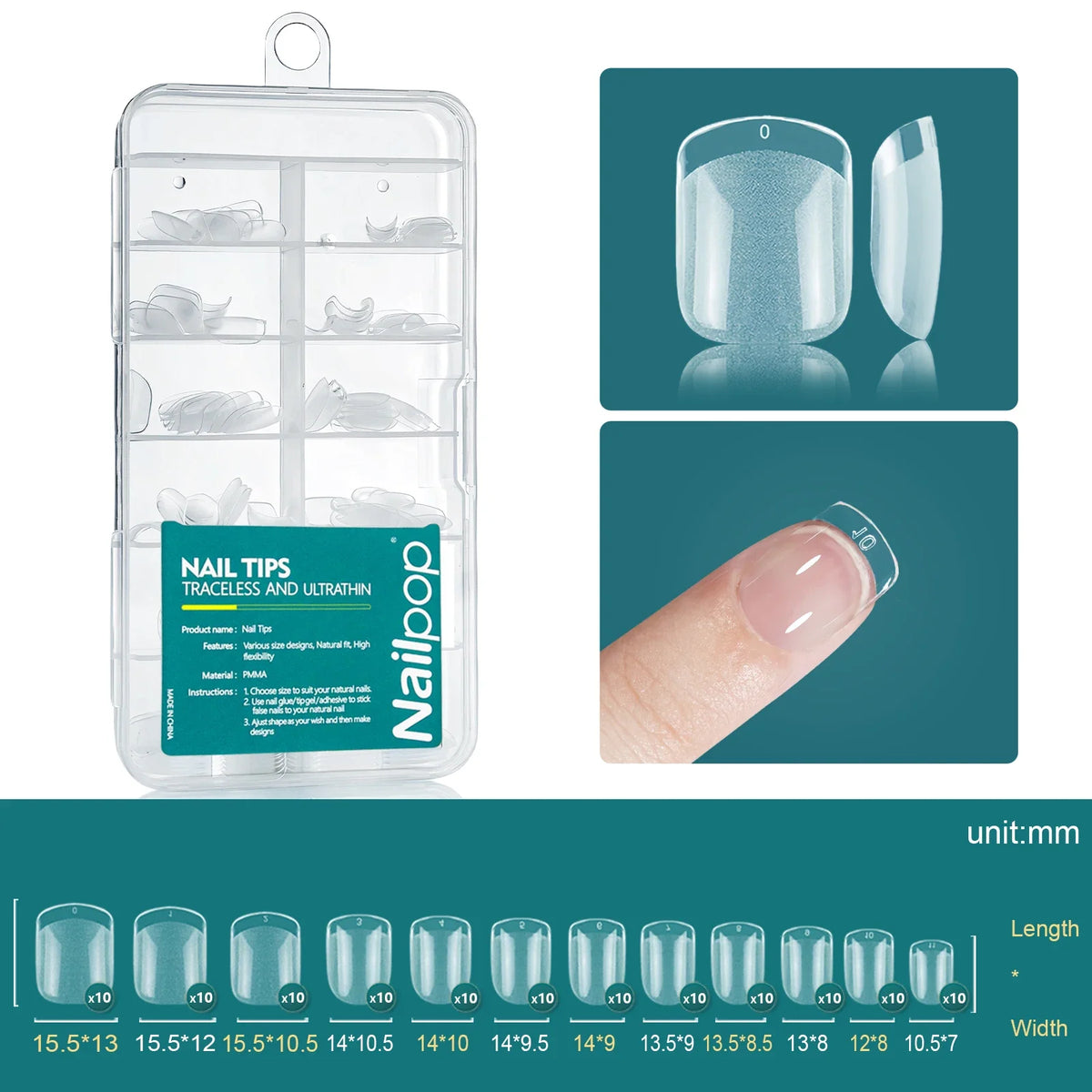 Nailpop 120pcs/box Gel X Nail Tips Medium Short Shape Almond/Square/Soft Gel Nail Tips False Nails Soak Off Easy Nail Extensions 21