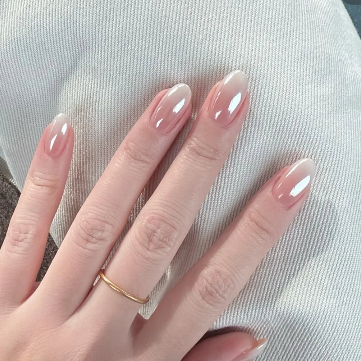 24Pcs Metallic Cat Eye French Sheer Manicure Tip Art Textured 3D Acrylic False Nails Nude Pink Almond Medium Press on Fake Nails 31