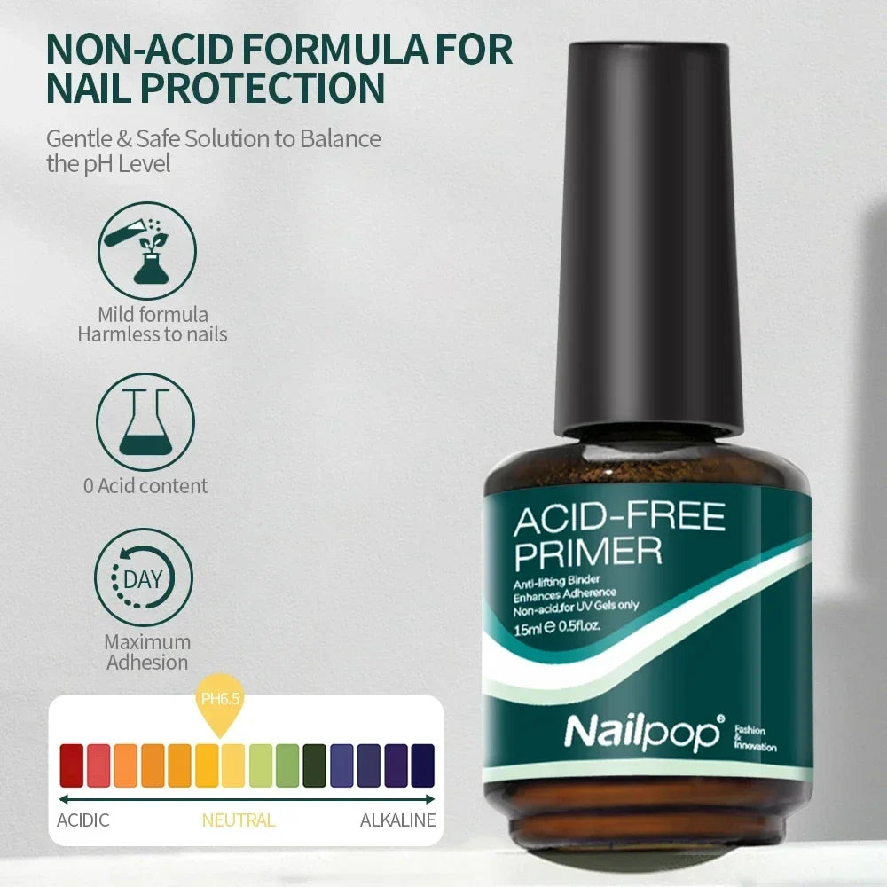 Nailpop Nail Dehydrator and Primer Acid Free Natural Nail Prep for Acrylic and UV Gel Nail Polish Fast Dry Superior Bonding Set 4