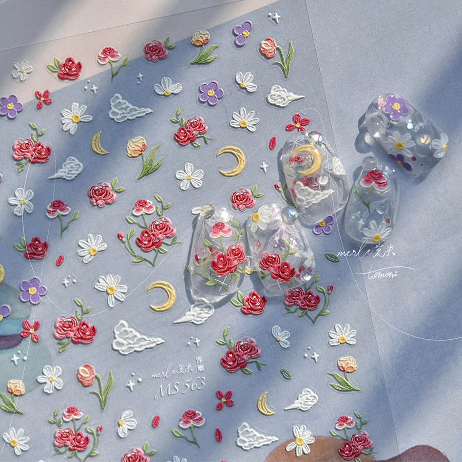 1pcs Dream Flower Window Shell Light Nail Art Stickers Japanese Flower Self Adhesive Stickers Press On Nails Decoration Decals 32