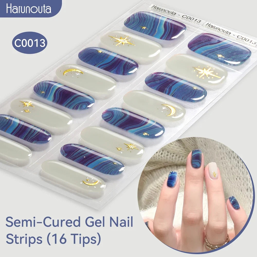 Gradient Auroras Semi Cured Gel Nail Strips Sparkly Shinning DIY Gel Polish Stickers for Nails Works with UV/LED Nail Lamps 22