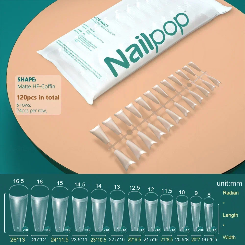 NAILPOP 120pcs Fake Nails Full Cover Press on Nails Coffin Soft Gel American Pose Capsule False Nail Tips for Extension System 44