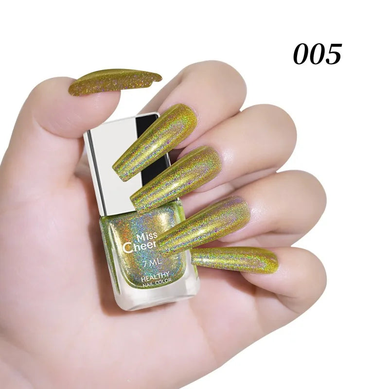 Rainbow Sparkle Holographic Nail Polish 7ml Multichrome Laser Glitter Nail Lacquer Quick-Dry Salon Professional Nail Art Polish 9