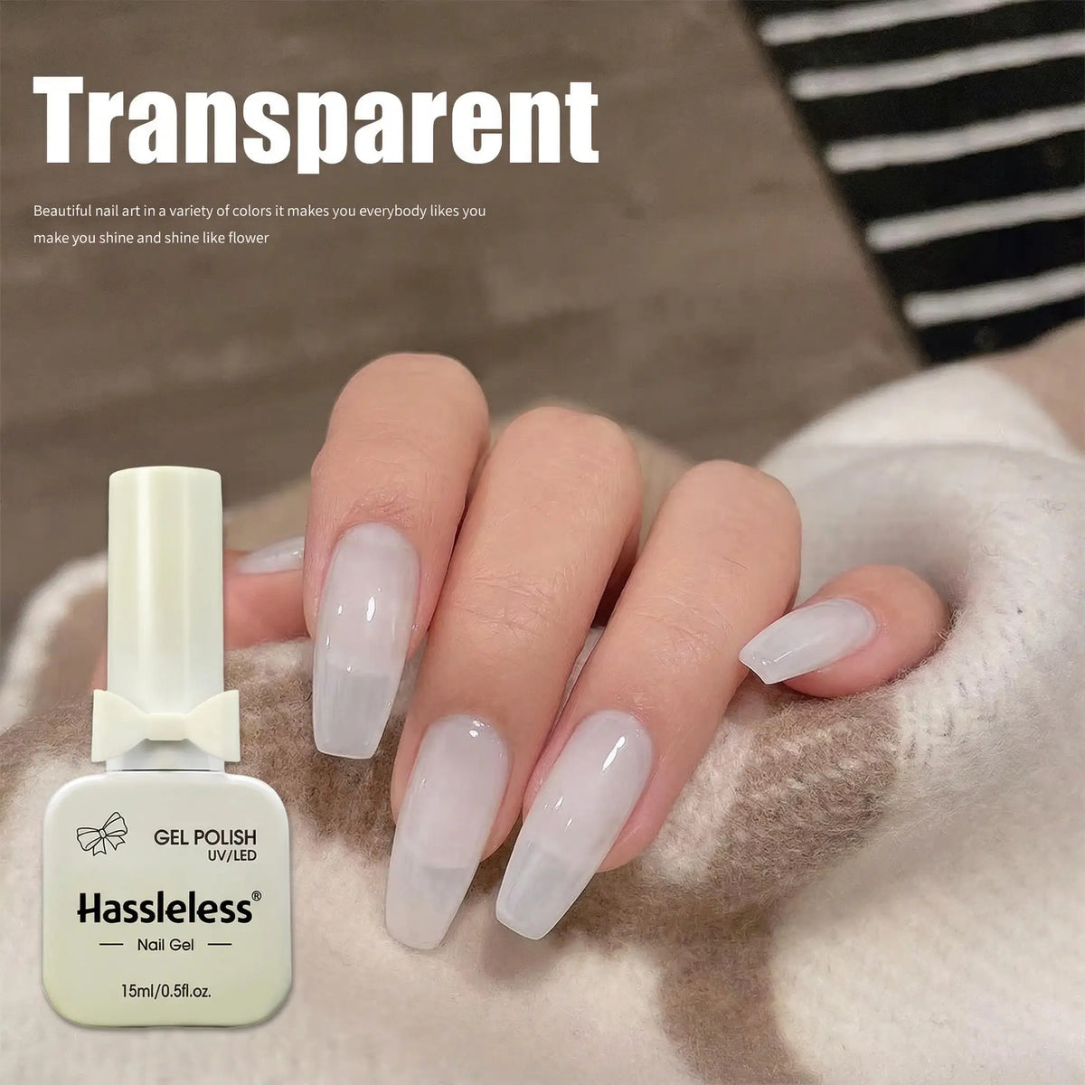 Hassleless Pudding Milky White Gel Nail Polish, Pure Color UV Gel Polish, For Professionals Starter Nail Art DIY 15ml 1