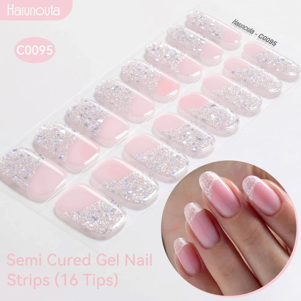 Gradient Auroras Semi Cured Gel Nail Strips Sparkly Shinning DIY Gel Polish Stickers for Nails Works with UV/LED Nail Lamps 7