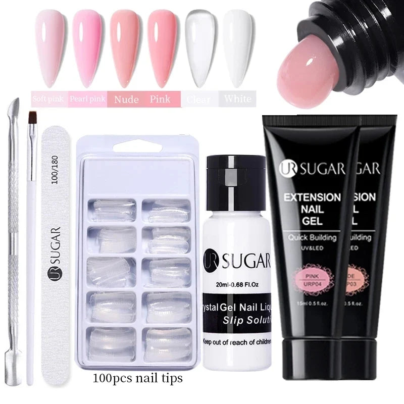 UR SUGAR 15ml Extension Gel Nail Polish Bright Nude White Clear Semi Permanent UV Hard Gel Nails Finger Prolong Gel Varnish Set 1