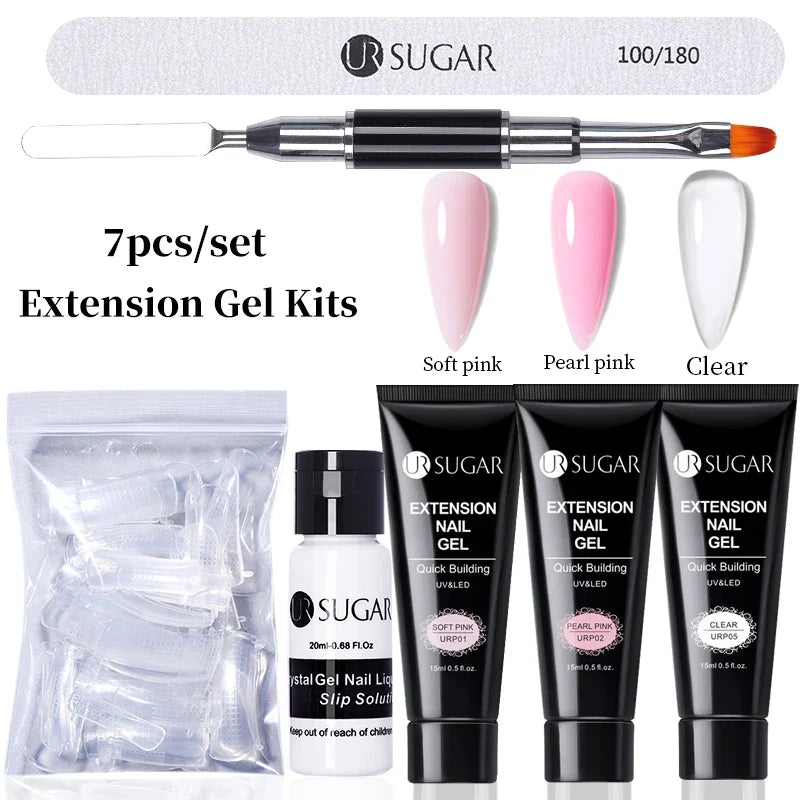 UR SUGAR 15ml Extension Gel Nail Polish Bright Nude White Clear Semi Permanent UV Hard Gel Nails Finger Prolong Gel Varnish Set 21