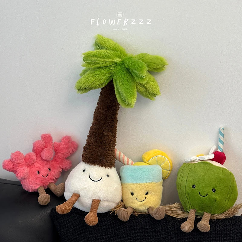Lemonade Coconut Plush Toy – Very Soft Palm Tree & Red Coral Cartoon Doll, Cute Home Décor & Christmas Gift 1