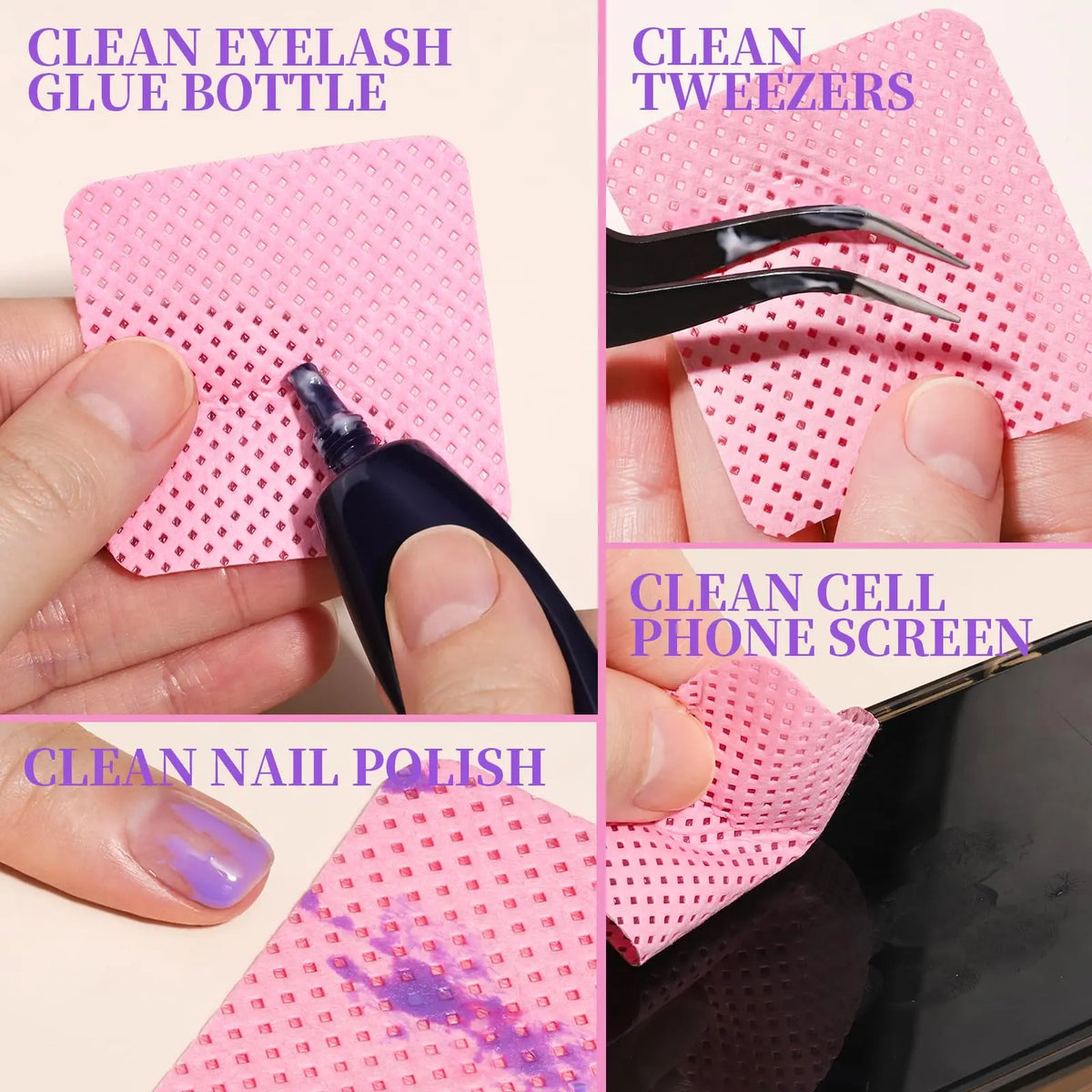 LULAA Glue Wipes Lint Free Nail Wipes Non-Woven Fabric Lash Glue Wipes Nail Polish Remover Wipes Use for Nail Polish Remover 6