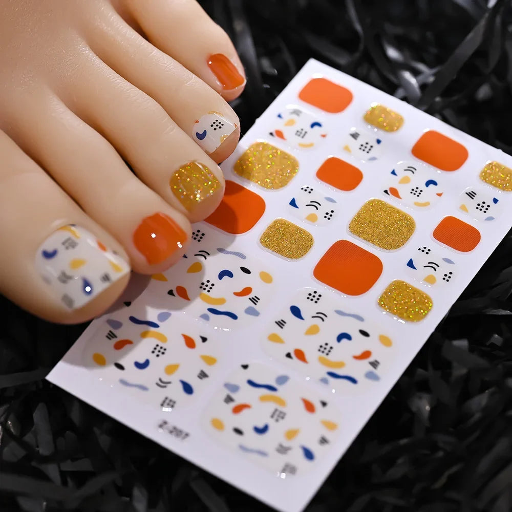 1pcs 22tips Gradient Glitter Full Toe Nail Wraps 3D Shiny Omber Pink/Purple/blue Toe Nail Polish Stickers Baking Free Toe Strips 12
