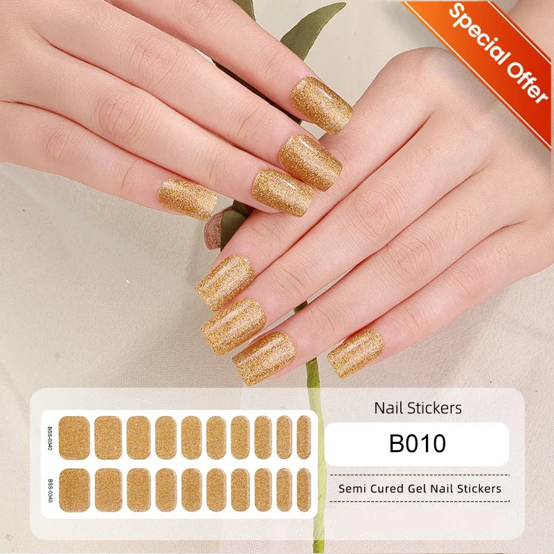 20Tips Gradient French Semi-cured Gel Nail Sticker UV Lamp Needed Full Cover Nail Gel Polish Wraps Manicure Press on Nails Decal 31