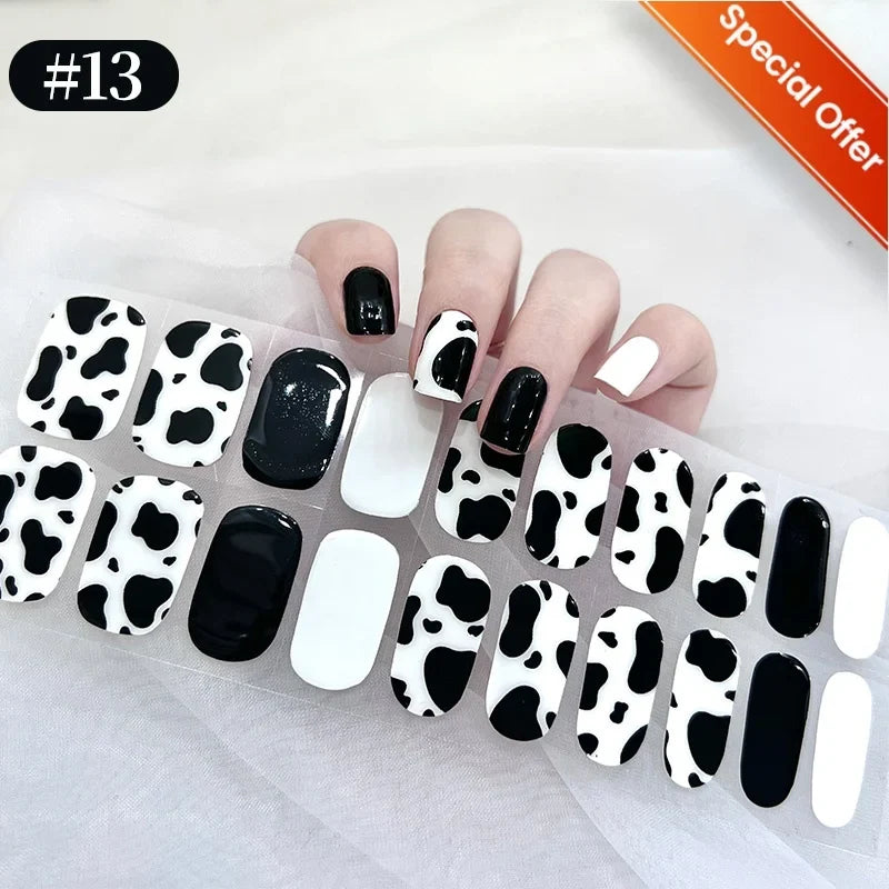 20Tips Gradient French Semi-cured Gel Nail Sticker UV Lamp Needed Full Cover Nail Gel Polish Wraps Manicure Press on Nails Decal 21
