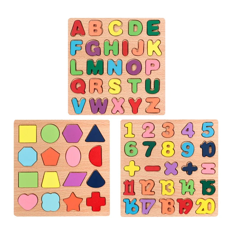 Kids Alphabetic Arithmetic Number Geometric Shapes Wooden Puzzle Montessori Preschool Learning Educational Game Toy for Children 7