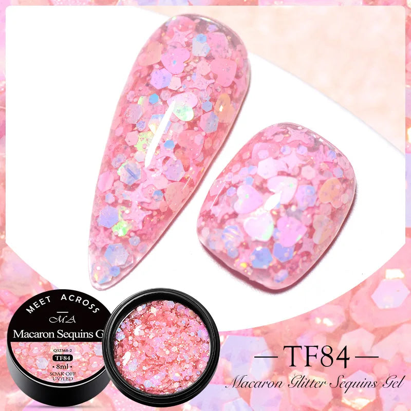 MEET ACROSS 5ml Pink Dried Flower Gel Nail Polish Natural Flower Fairy Nail Art Gel Soak Off UV LED Painting Varnishes For Nails 94