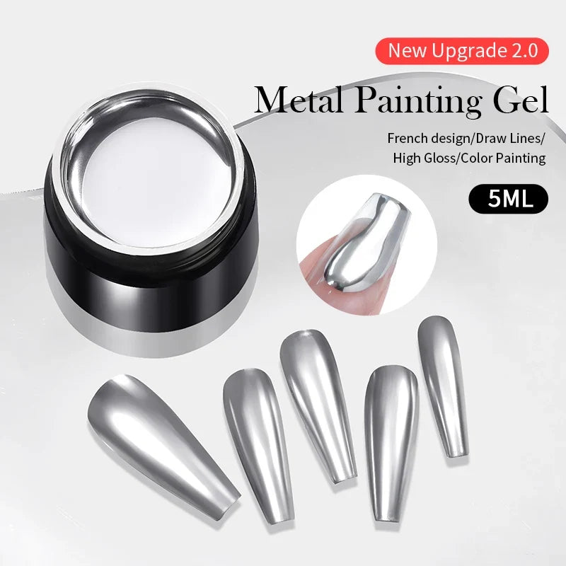 BORN PRETTY 5ml Metallic Painting Gel Polish Strong Silver Effection Nail Art Soak Off Gel Nail Polish Silver Mirror Gel 5