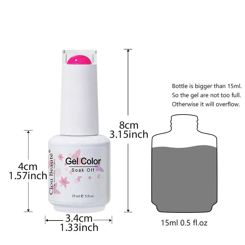 Clou Beaute 15ml Red Black White Green Neon Gel Nail Polish Base Top Coat Velvet Top 400 Colors Semi Permanent Gel Nail Varnish 3