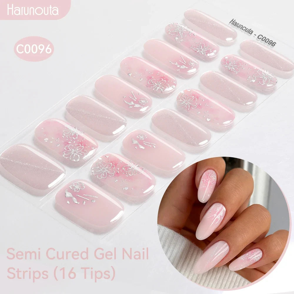 Gradient Auroras Semi Cured Gel Nail Strips Sparkly Shinning DIY Gel Polish Stickers for Nails Works with UV/LED Nail Lamps 46