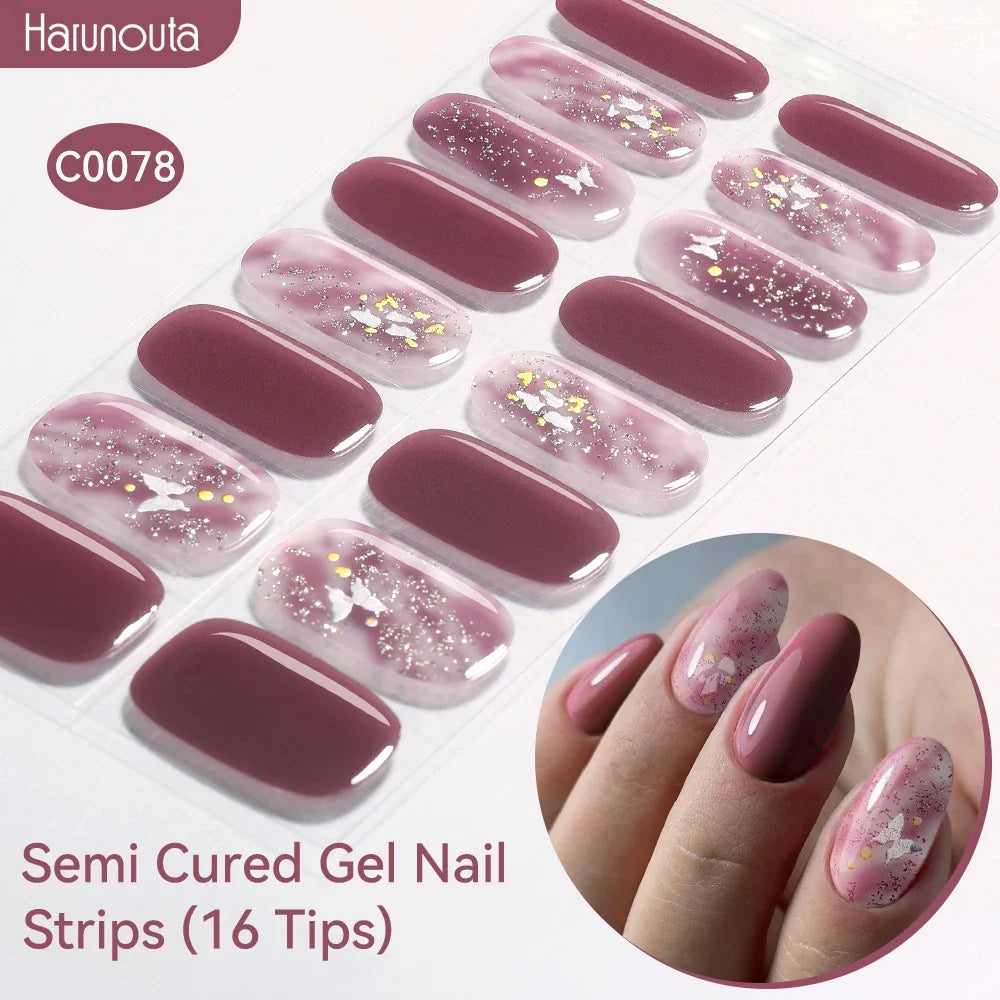 Gradient Auroras Semi Cured Gel Nail Strips Sparkly Shinning DIY Gel Polish Stickers for Nails Works with UV/LED Nail Lamps 15