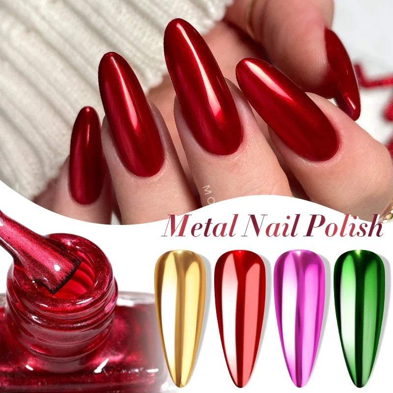 LILYCUTE 7ML Super Bright Silver Metallic Nail Polish No Need Lamp Quick Dry French Style Glass Bottle Manicure Nail Art Varnish 3