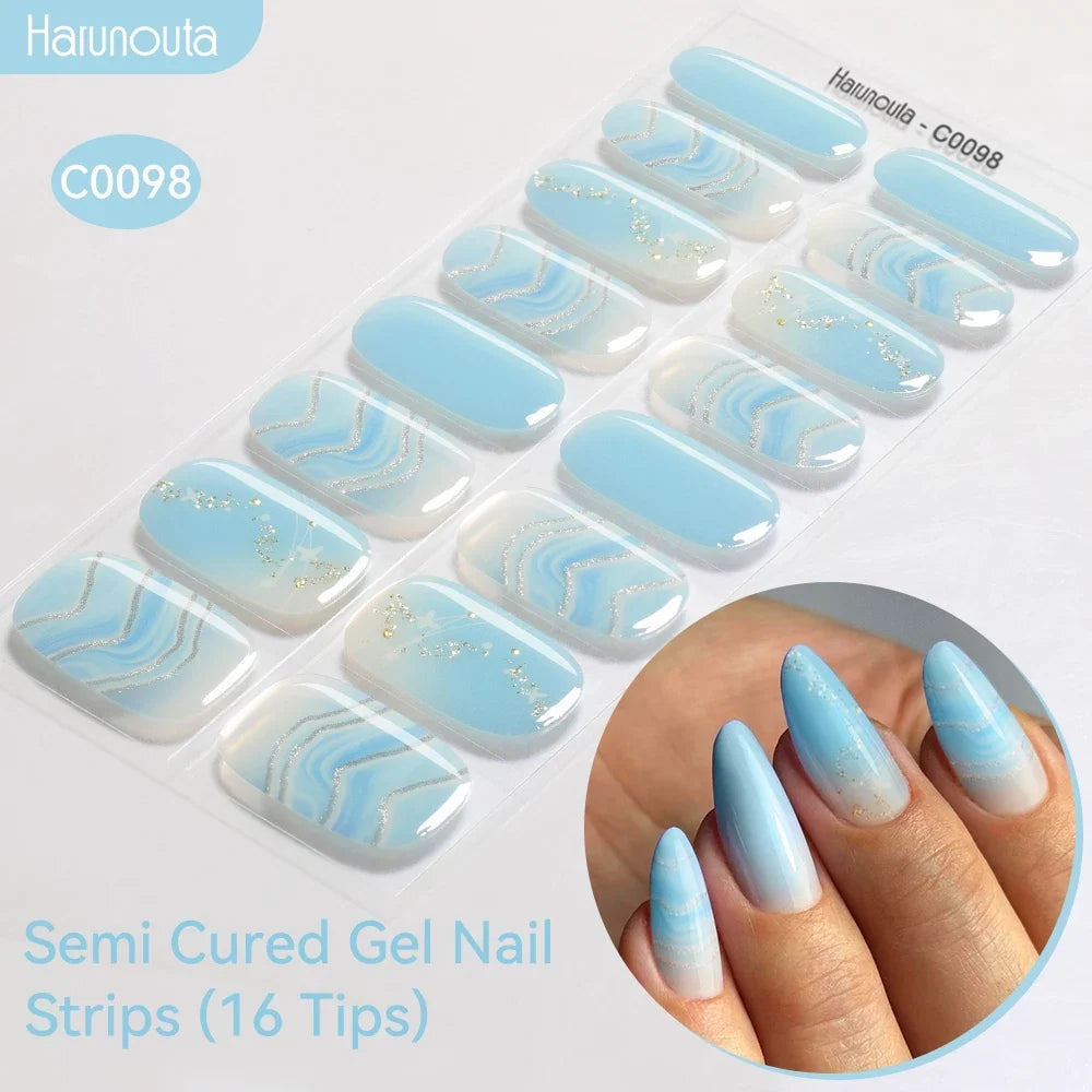Gradient Auroras Semi Cured Gel Nail Strips Sparkly Shinning DIY Gel Polish Stickers for Nails Works with UV/LED Nail Lamps 23