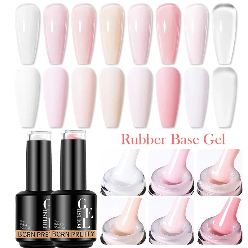 BORN PRETTY Milky Pink Rubber Base Gel Nail Polish Glitter 15ml Semi-Permanent Varnish Soak Off Self Leveling UV LED Gel 1