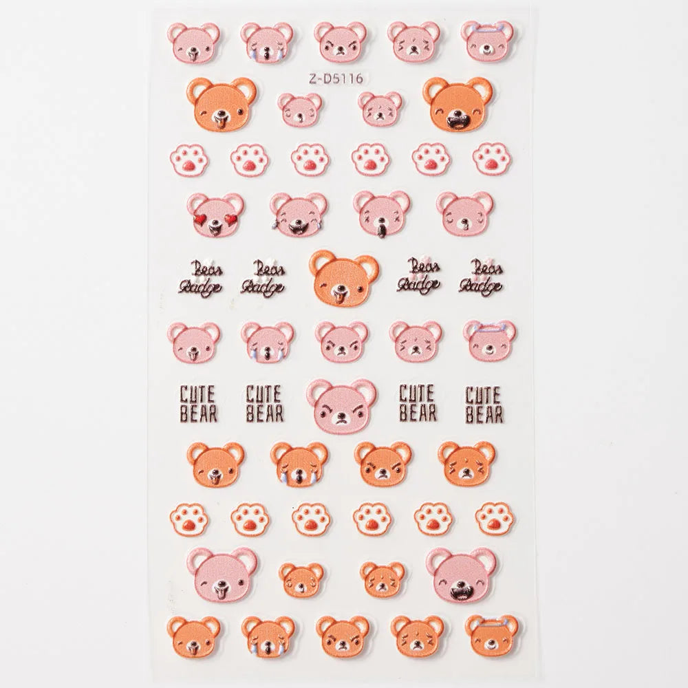 Lovely Cat Nail Decals 3D Animal Cartoon Dog Scrawl Relief Self Adhesive Nail Art Stickers Cute Puppy Kitty Y2K Nails Decoration 17