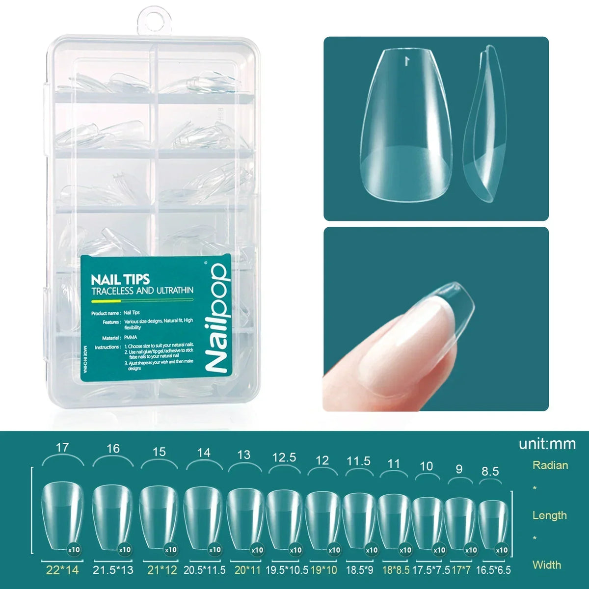 Nailpop 120pcs/box Gel X Nail Tips Medium Short Shape Almond/Square/Soft Gel Nail Tips False Nails Soak Off Easy Nail Extensions 8