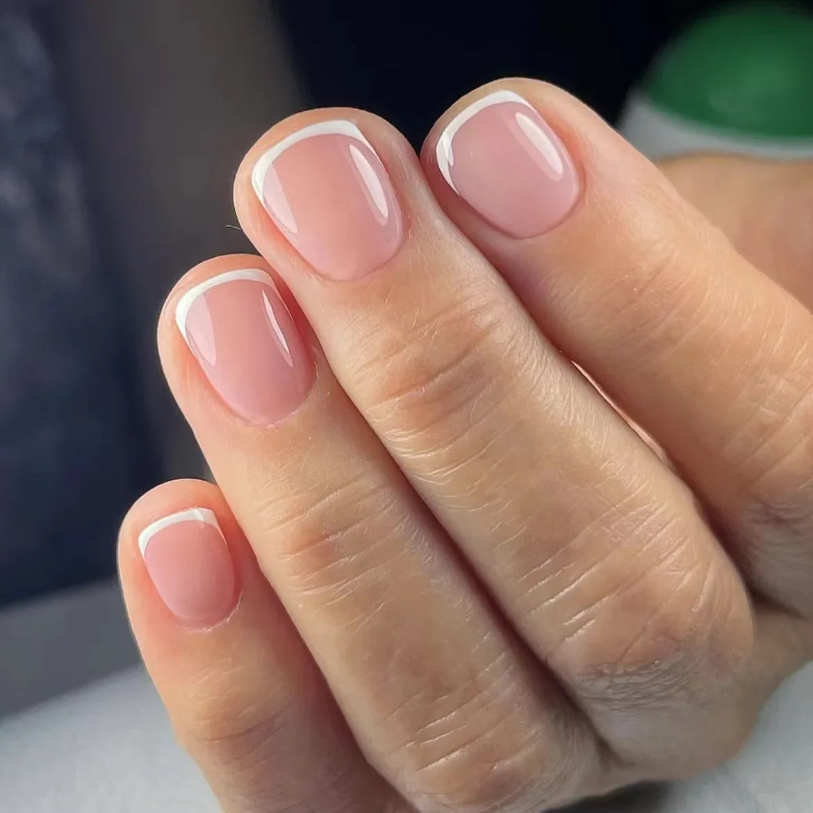24Pcs Simple Square Head Fake Nail with Jelly Glue Pink White Gradient French Press on False Nails Short Full Cover Nail Tips 33